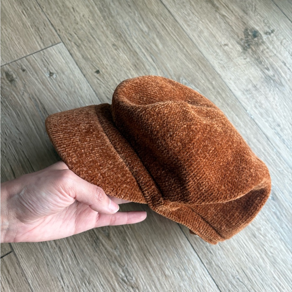 Rust Brown Chenille Newsboy Cap / Baker Boy Hat – Cozy/Fall/Winter/Soft